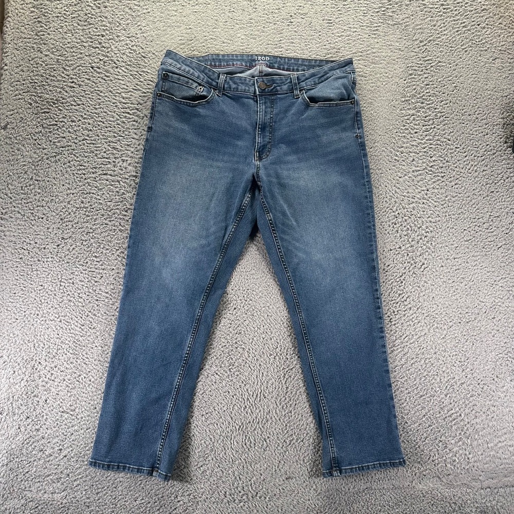 Izod Jeans Mens 36x29 Blue Cotton Denim Straight Faded Travel Workwear Stretch